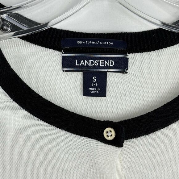 Lands End Womens Nautical Striped Cardigan Small Black White 100% Supima Cotton - Picture 6 of 16